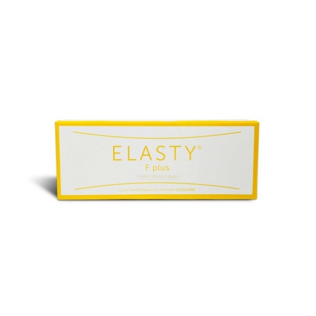 Elasty F Plus medium-viscosity dermal filler with hyaluronic acid and lidocaine for smoothing wrinkles and facial rejuvenation.