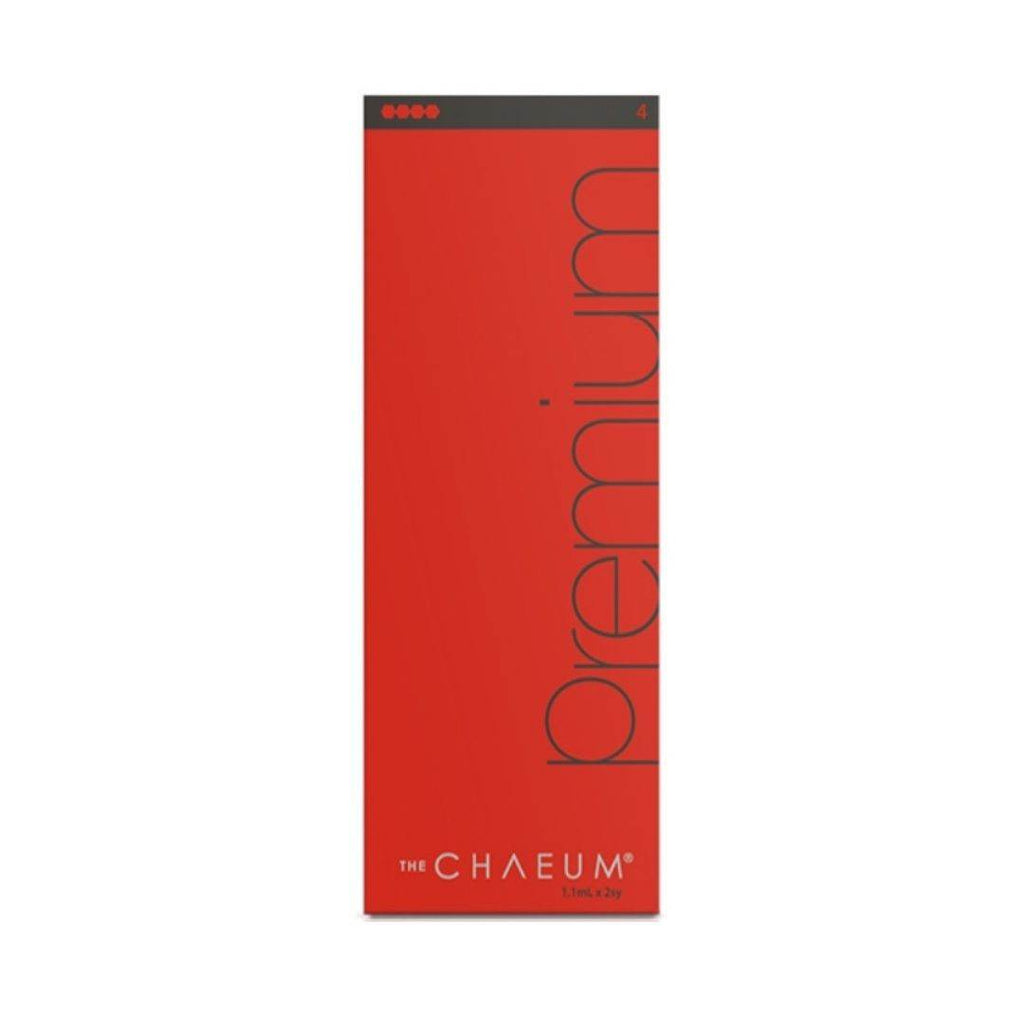 Chaeum PREMIUM 4 red packaging box for high-viscosity dermal filler with hyaluronic acid and lidocaine for facial contour correction and volumization